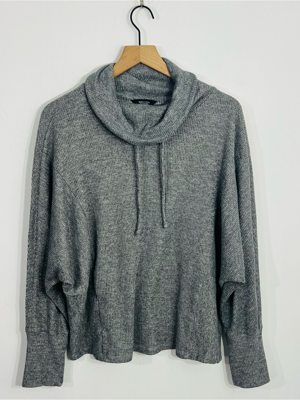 Simply Vera Vera Wang Gray Knit Cowl Neck Drawstring Pullover Sweater XL